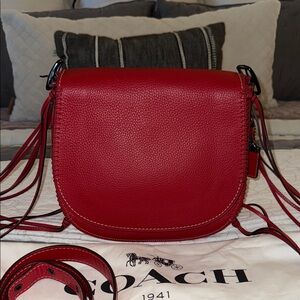 Coach 1941 Saddle Bag Whipstitch Tassles 1941 Red